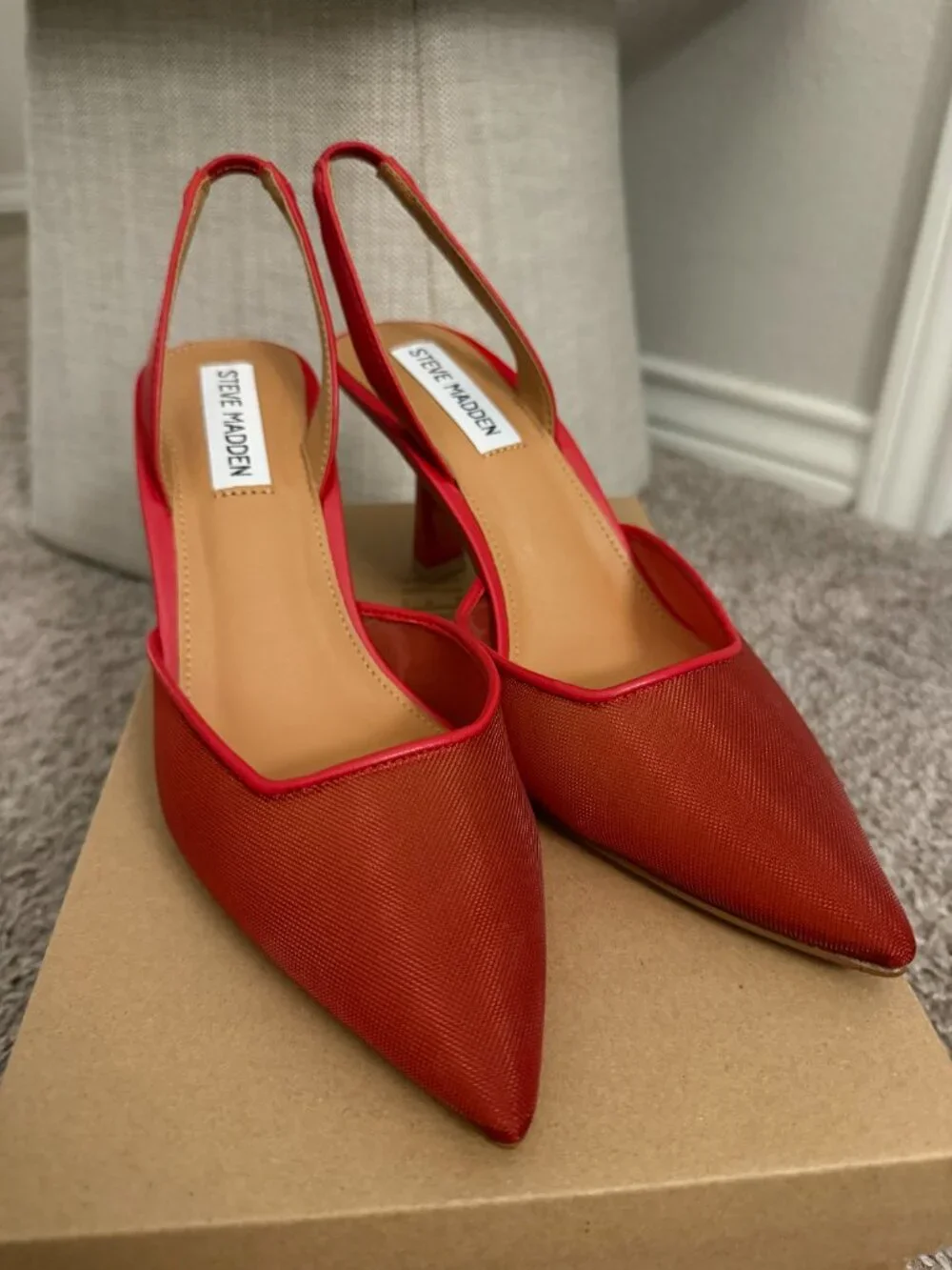 Red Mesh Closed-Toe Heeled Mules ***NEW***